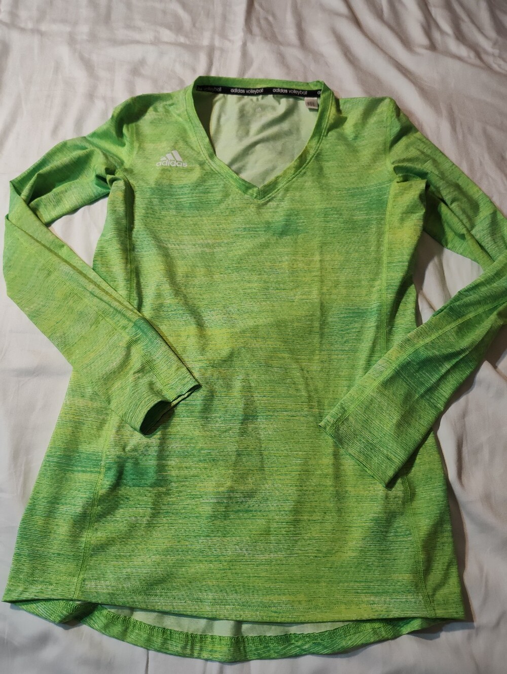adidas Volleyball Climalite V-Neck Tee — Neon Green Heather